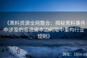 《黑料资源全网整合：揭秘黑料事件中涉及的名流资本如何暗中重构行业规则》